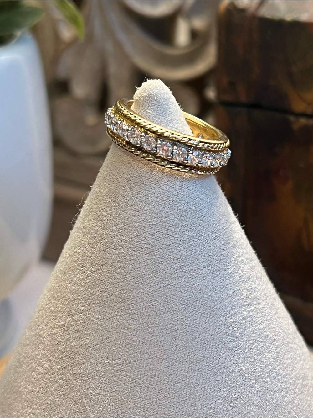 Gold Vermeil Rope Edge Eternity Band Ring 925 Sterling CZ Stackable